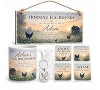 Personalised Chicken Keeper Box Set Morning Egg Rounds Hen Mug Plaque