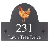 Personalised Chicken Motif Arch Top Slate Sign - 25x20cm | Natural Stone Slate House Name or House Number Plaque Sign - Premium Smooth Stone Slate - Includes Wall Screws
