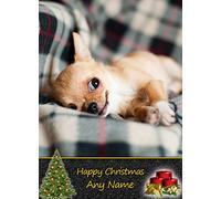 Personalised Chihuahua Dog Christmas Card (Happy Christmas, Any Name) - Custom Xmas Card for Him or Her Male Female Kids Boys Girls