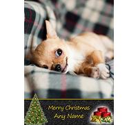Personalised Chihuahua Dog Christmas Card (Merry Christmas, Any Name) - Custom Xmas Card for Him or Her Male Female Kids Boys Girls