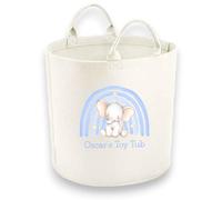 Personalised Child Felt Toy Tub with Blue Rainbow and Elephant Print (Various Sizes) (Medium: 40cm x 40cm)