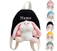 Personalised Children‘s Bunny Rucksack - Embroidered Name Mini Backpack for Kindergarten, Adorable Rabbit Schoolbag for Toddler Boys & Girls, Gift Perfect for Starting School (Black)
