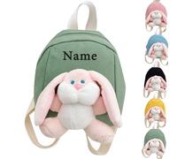Personalised Children‘s Bunny Rucksack - Embroidered Name Mini Backpack for Kindergarten, Adorable Rabbit Schoolbag for Toddler Boys & Girls, Gift Perfect for Starting School (Green)