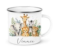 Personalised Children’s Enamel Mug - Toddler’s First Mug - Custom Kids Camping Mug - Cute Animal, Rainbow, Fairy & Princess Designs - Personalised Gift for Boys & Girls (Safari Animal Enamel Mug)