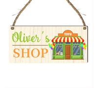 Personalised Children’s Shop Plaque - Custom Toy Store Sign for Kids - Cute Decorative Plaque with Name Customisation in MDF Wood - Playroom or Nursery Decor (Beige)