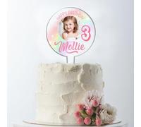 Personalised Children's Acrylic Birthday Cake Topper with Child’s Photo - Custom Name & Age, Rainbow Sparkle or Blue Galaxy Design Keepsake (Rainbow)
