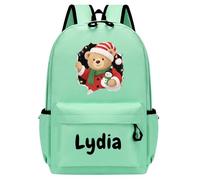 Personalised Children's Backpack with Custom Name and Pattern, Christmas Kids Backpack for Boy & Girl, School Bag for Kindergarten, Small Kids Rucksack 36cm×26cm Christmas Gifts for Todder (Green)