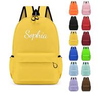 Personalised Children's Backpacks, Embroidered Name Kids School Rucksack Book Bags, Toddler Boy Girl Backpacks for Elementary Kindergarten Preschool Primary Teens Travel Casual Daypacks (Yellow)