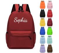 Personalised Children's Backpacks, Embroidered Name Kids School Rucksack Book Bags, Toddler Boy Girl Backpacks for Elementary Kindergarten Preschool Primary Teens Travel Casual Daypacks (Dark Red)