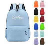 Personalised Children's Backpacks, Embroidered Name Kids School Rucksack Book Bags, Toddler Boy Girl Backpacks for Elementary Kindergarten Preschool Primary Teens Travel Casual Daypacks (Light Blue)