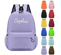 Personalised Children's Backpacks, Embroidered Name Kids School Rucksack Book Bags, Toddler Boy Girl Backpacks for Elementary Kindergarten Preschool Primary Teens Travel Casual Daypacks (Purple)