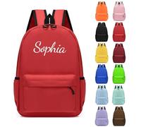 Personalised Children's Backpacks, Embroidered Name Kids School Rucksack Book Bags, Toddler Boy Girl Backpacks for Elementary Kindergarten Preschool Primary Teens Travel Casual Daypacks (Red)