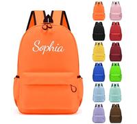 Personalised Children's Backpacks, Embroidered Name Kids School Rucksack Book Bags, Toddler Boy Girl Backpacks for Elementary Kindergarten Preschool Primary Teens Travel Casual Daypacks (Orange)