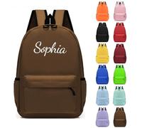 Personalised Children's Backpacks, Embroidered Name Kids School Rucksack Book Bags, Toddler Boy Girl Backpacks for Elementary Kindergarten Preschool Primary Teens Travel Casual Daypacks (Brown)