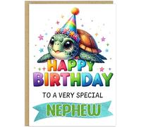 Personalised Children's Birthday Card Cute Animal Design - Custom Add Own Kids Name on Banner - Bunny Dinosaur Unicorn Sloth Puppy Lion Giraffe for Boys Girls Grandchildren Friends (Turtle)
