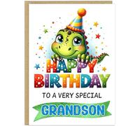 Personalised Children's Birthday Card Cute Animal Design - Custom Add Own Kids Name on Banner - Bunny Dinosaur Unicorn Sloth Puppy Lion Giraffe for Boys Girls Grandchildren Friends (Dinosaur)