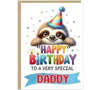 Personalised Children's Birthday Card Cute Animal Design - Custom Add Own Kids Name on Banner - Bunny Dinosaur Unicorn Sloth Puppy Lion Giraffe for Boys Girls Grandchildren Friends (Sloth)
