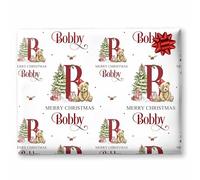 Personalised Children's Christmas Wrapping Paper, Custom Teddy Bear Initial Design, Unique Holiday Wrap for Kids