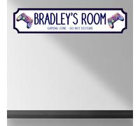 Personalised Children's Room Street Sign Plaque - Custom MDF Wood or Acrylic Sign Gift for Boys, Home, Kids Room, Games Room Decor with 7 Designs (Gaming, MDF Wood - Small - 290mm x 63mm)