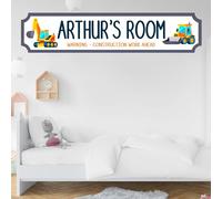Personalised Children's Room Street Sign Plaque - Custom MDF Wood or Acrylic Sign Gift for Boys, Home, Kids Room, Games Room Decor with 7 Designs (Construction, MDF Wood - Medium 390mm x 85mm)
