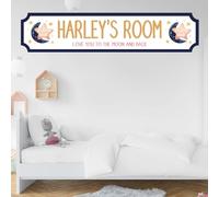 Personalised Children's Room Street Sign Plaque - Custom MDF Wood or Acrylic Sign Gift for Boys, Home, Kids Room, Games Room Decor with 7 Designs (Moon & Star, MDF Wood - Medium 390mm x 85mm)
