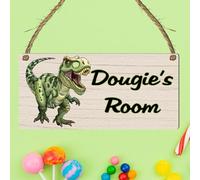 Personalised Children's T-Rex Plaque for Kids Bedroom Decor - MDF Wood Sign Custom Name Room Gift - Thoughful and Fun Dinosaur Decor Plaque For Children (Green T Rex)
