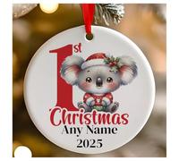 Personalised Childs 1st Christmas Red Koala Round Ceramic Hanging Tree Decoration, Babies 1st Xmas - 7cm