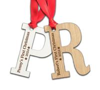 Personalised Child's First Christmas Tree Decoration - Wooden Letter Gift Present Bauble