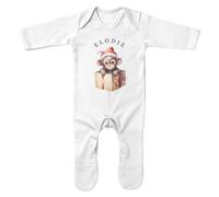 Personalised Chimpanzee Xmas Present Romper Suit Baby Boy Girl Monkey Safari Christmas Babies Sleepsuit, 0-3 Months, White