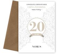 Personalised China 20th Anniversary Card for Couples Wife or Husband, 20th Anniversary, Design 1