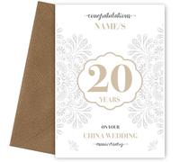 Personalised China 20th Anniversary Card for Couples Wife or Husband, 20th Anniversary, Design 2