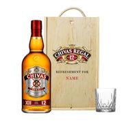 Personalised Chivas Regal 12 Year Old Scotch Whisky Gift Set - 70cl Bottle (40% ABV) with Engraved Wooden Gift Box & Glass - Luxury Whisky for Him, Her, Birthdays & Special Occasions