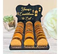Personalised Chocolate Coin Eid Countdown Calendar, Fancy Plaque Design, Suitable for Various Coin Brands, Ideal Ramadan Gift, Size 130mm x 145mm x 140mm (Eid Navy with Gold)