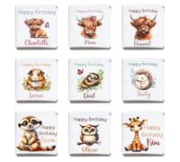Personalised Chocolate Neapolitan Squares Highlang Cows Giraffe Guinea Pig Owl Sloth Meerkat Hedgehog Birthday Christmas Party Favour Custom Own Design Gift for Him Gift for Her (25, Silver Foil)