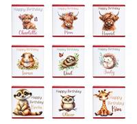 Personalised Chocolate Neapolitan Squares Highlang Cows Giraffe Guinea Pig Owl Sloth Meerkat Hedgehog Birthday Christmas Party Favour Custom Own Design Gift for Him Gift for Her (100, Red Foil)