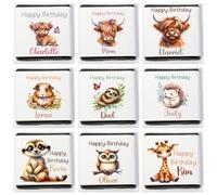 Personalised Chocolate Neapolitan Squares Highlang Cows Giraffe Guinea Pig Owl Sloth Meerkat Hedgehog Birthday Christmas Party Favour Custom Own Design Gift for Him Gift for Her (50, Black Foil)
