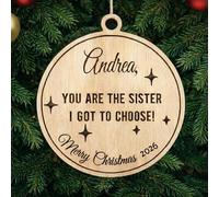 Personalised choose Sister Christmas Tree Decoration, Wooden Tree Ornament, Engraved Name Christmas Bauble Gift Card Insert for Family and Friends
