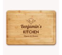 Personalised Chopping Board | Custom Name and Message Chef Hat Design | Head Chef | Kitchen Open 24 Hours
