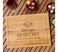 Personalised Chopping Board- Custom Text- Natural Bamboo- Chef's Hat Design Head Chef - Cheese Board, Cutting Board- Ideal for Gifting- 25 x 35mm