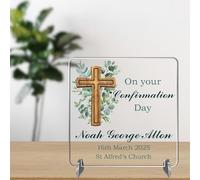Personalised Christening Baptism Communion Confirmation Plaque Gift, Custom Name Date Place, Christian Baby Keepsake, Godparent Gift, Religious Holy Ceremony (Green - Acrylic, Confirmation)