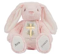 Personalised Christening Bunny with Name - Winter Foliage Cross On your Christening Day Soft Toy for Baby, Toddler, Child, Kids, Babies Baptism Church Spring Time - Winter Foliage Pin Bunny