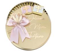 Personalised Christening Chocolates with Acrylic Cross, Baptism & Holy Communion Favours, Custom Name Chocolate Gifts with Personalised Keepsake Tin Box (100 pcs With Box)