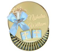 Personalised Christening Chocolates with Acrylic Cross, Custom Baptism Favours, Holy Communion Gifts, Personalised Chocolate Party Favours with Keepsake Tin Box (50 pcs No Box))