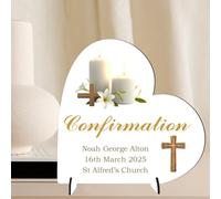 Personalised Christening, Communion or Confirmation Heart Plaque - Custom Religious Keepsake with Name, Date & Church - Baptism Gift for Boys & Girls (Confirmation, MDF Wood - Medium - 13.5cm x 13cm)