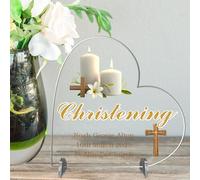 Personalised Christening, Communion or Confirmation Heart Plaque - Custom Religious Keepsake with Name, Date & Church - Baptism Gift for Boys & Girls (Christening, Acrylic - Medium - 13.5cm x 13cm)