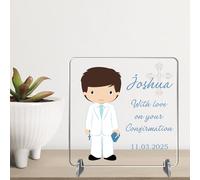 Personalised Christening Confirmation Plaque - Custom Boy Gift - Religious Keepsake - Baptism Gift - First Holy Communion Present (Dark Brown Hair - Acrylic, Confirmation)