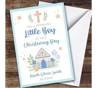 Personalised Christening Day Card For Boy Church Blue | Personalized Custom Unique Greetings Card For Christening Day Any Text Inside & Out