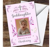 Personalised Christening Day Card For Goddaughter Photo Dove Pink | Custom Greetings Card For Christening Day Any Text Inside & Out
