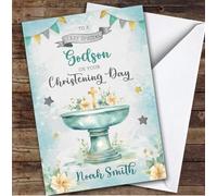 Personalised Christening Day Card For Godson Cross Font Green | Personalized Custom Unique Greetings Card For Christening Day Any Text Inside & Out