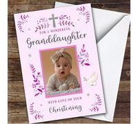 Personalised Christening Day Card For Great Granddaughter Photo Dove Pink | Custom Greetings Card For Christening Day Any Text Inside & Out